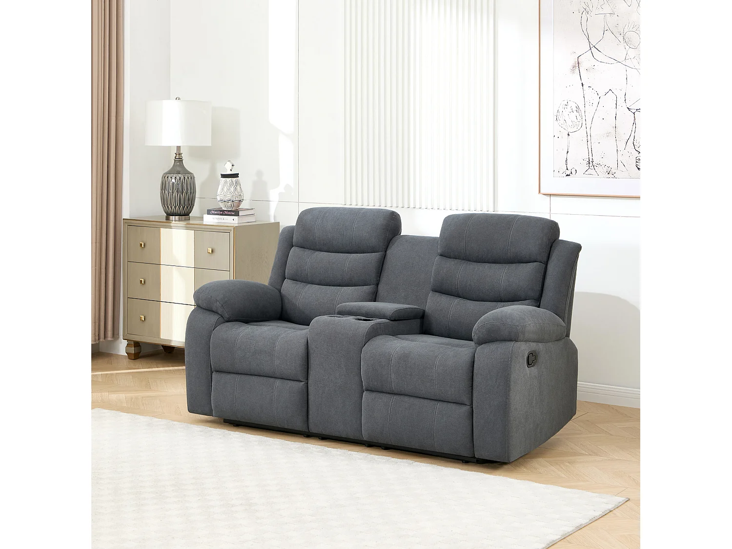 Boston 2 Seater Manual Recliner Sofa w Drinks Console
