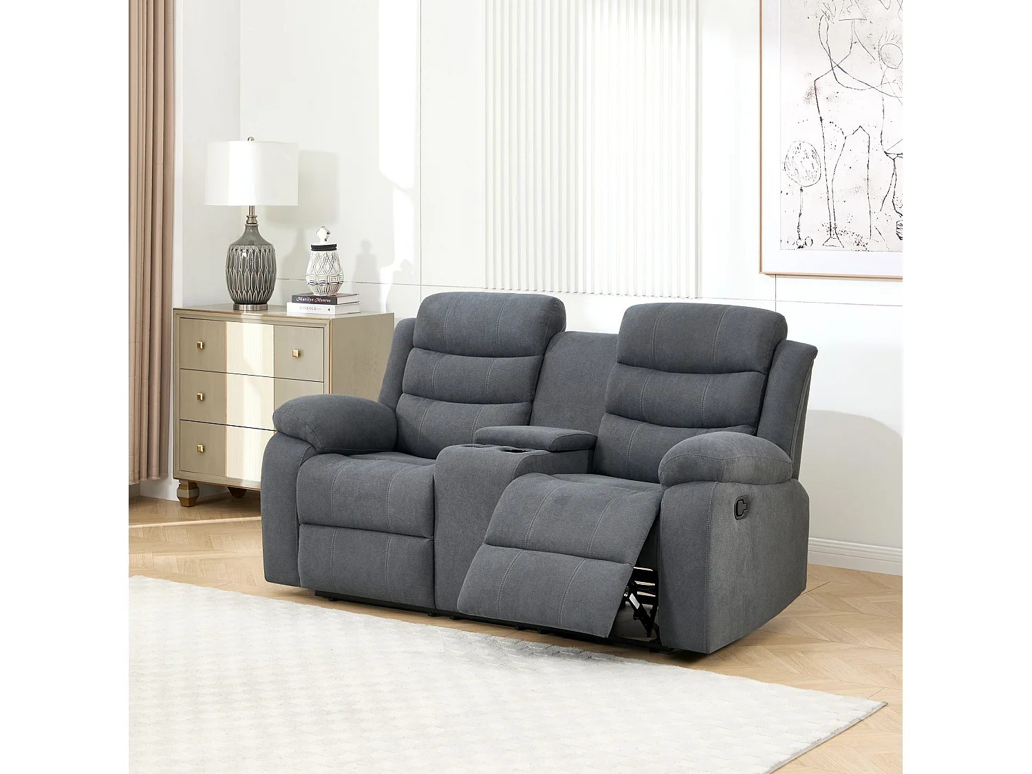 Boston 2 Seater Manual Recliner Sofa w Drinks Console