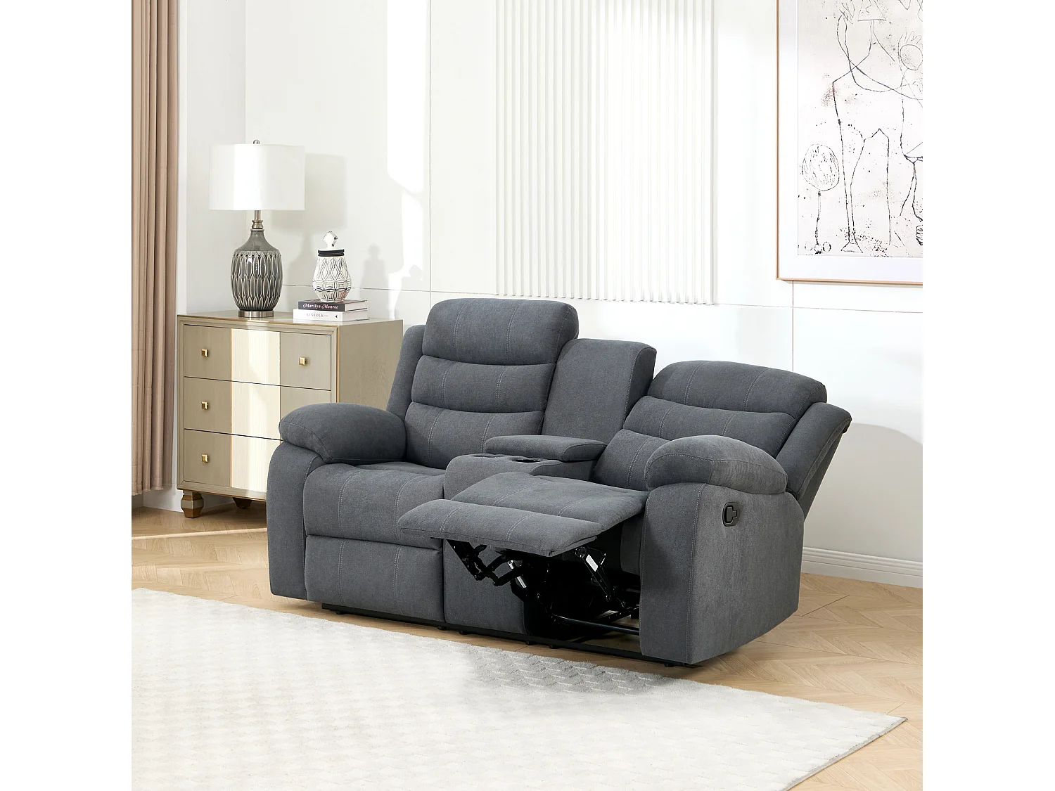 Boston 2 Seater Manual Recliner Sofa w Drinks Console