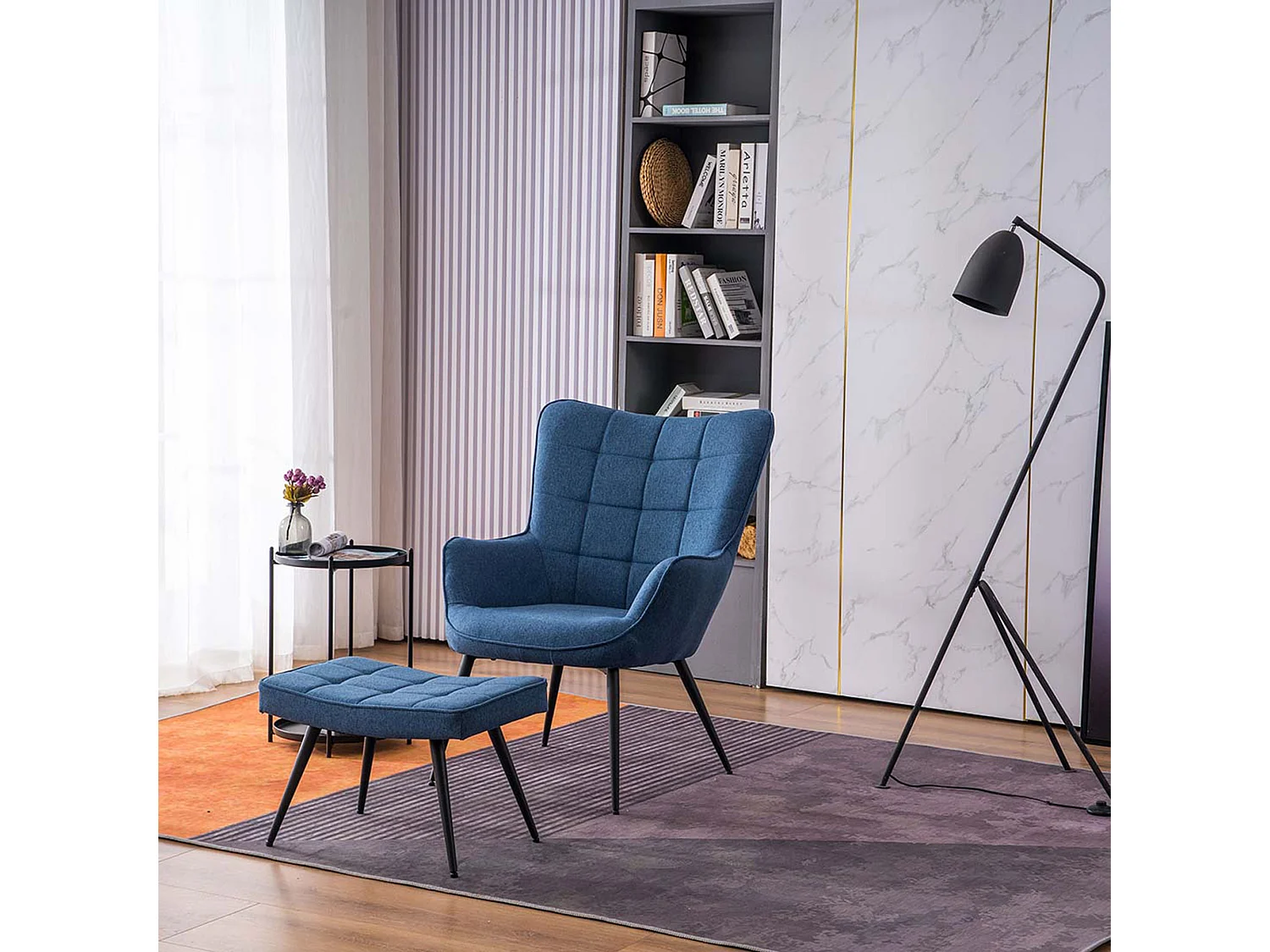 Vera Fabric Occasional Living Room Modern Accent Chair with Footstool