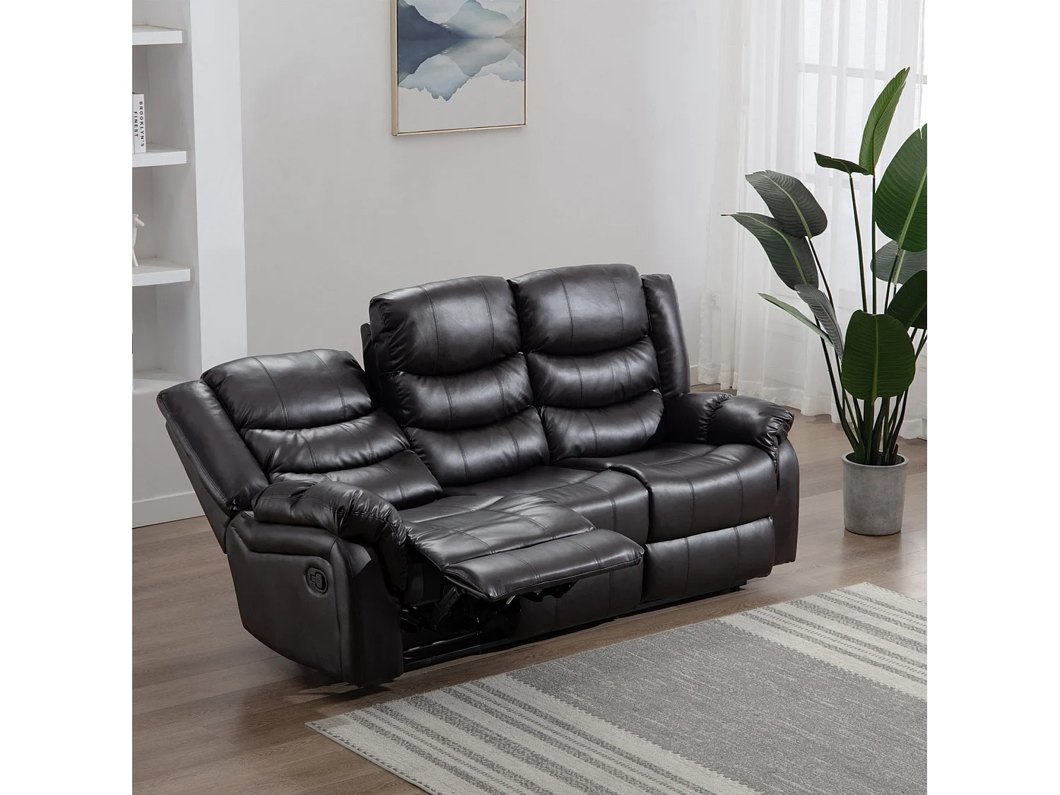Seattle 3 Seater Manual High Back Bonded Leather Recliner Sofa