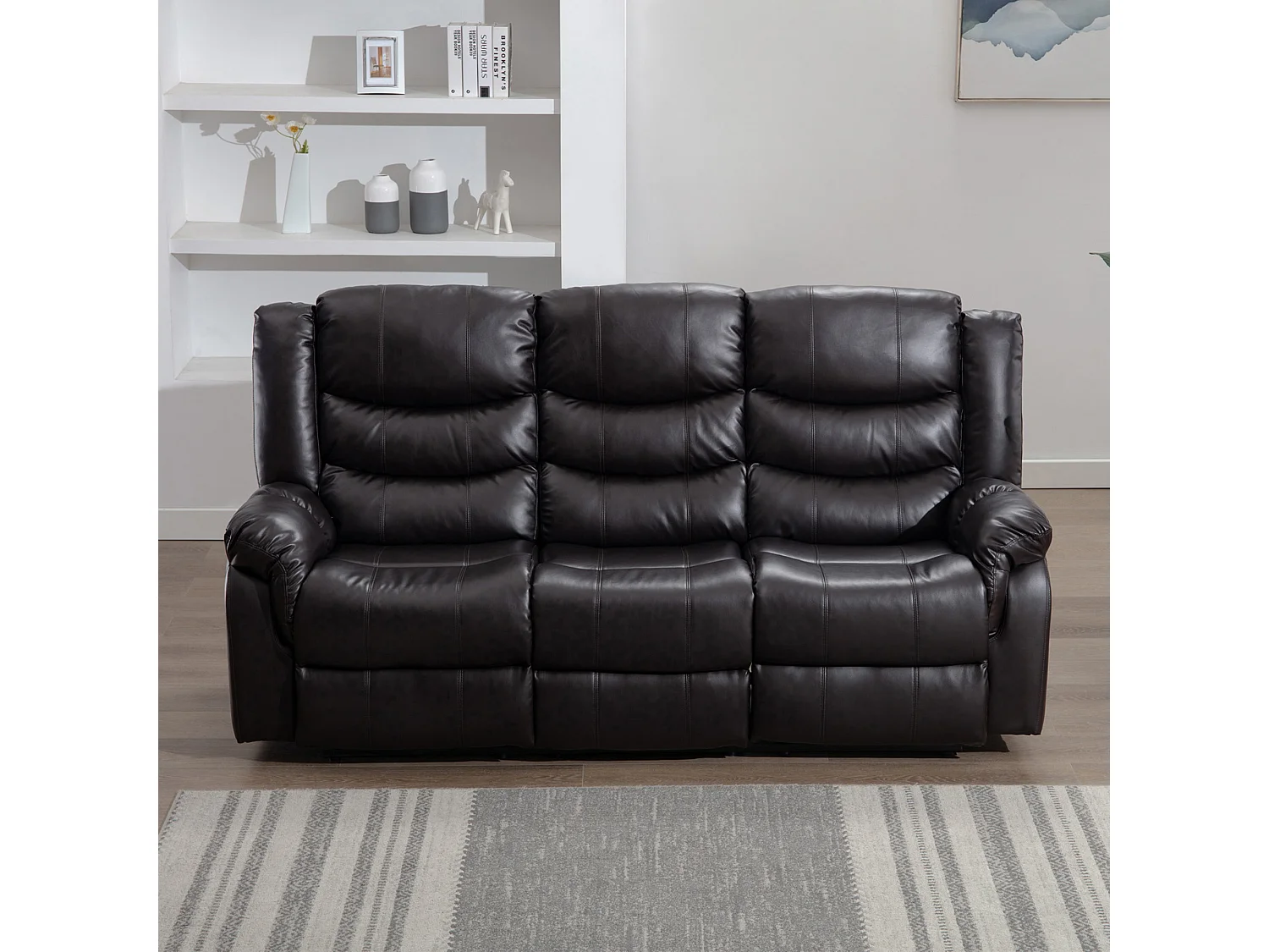 Seattle 3 Seater Manual High Back Bonded Leather Recliner Sofa