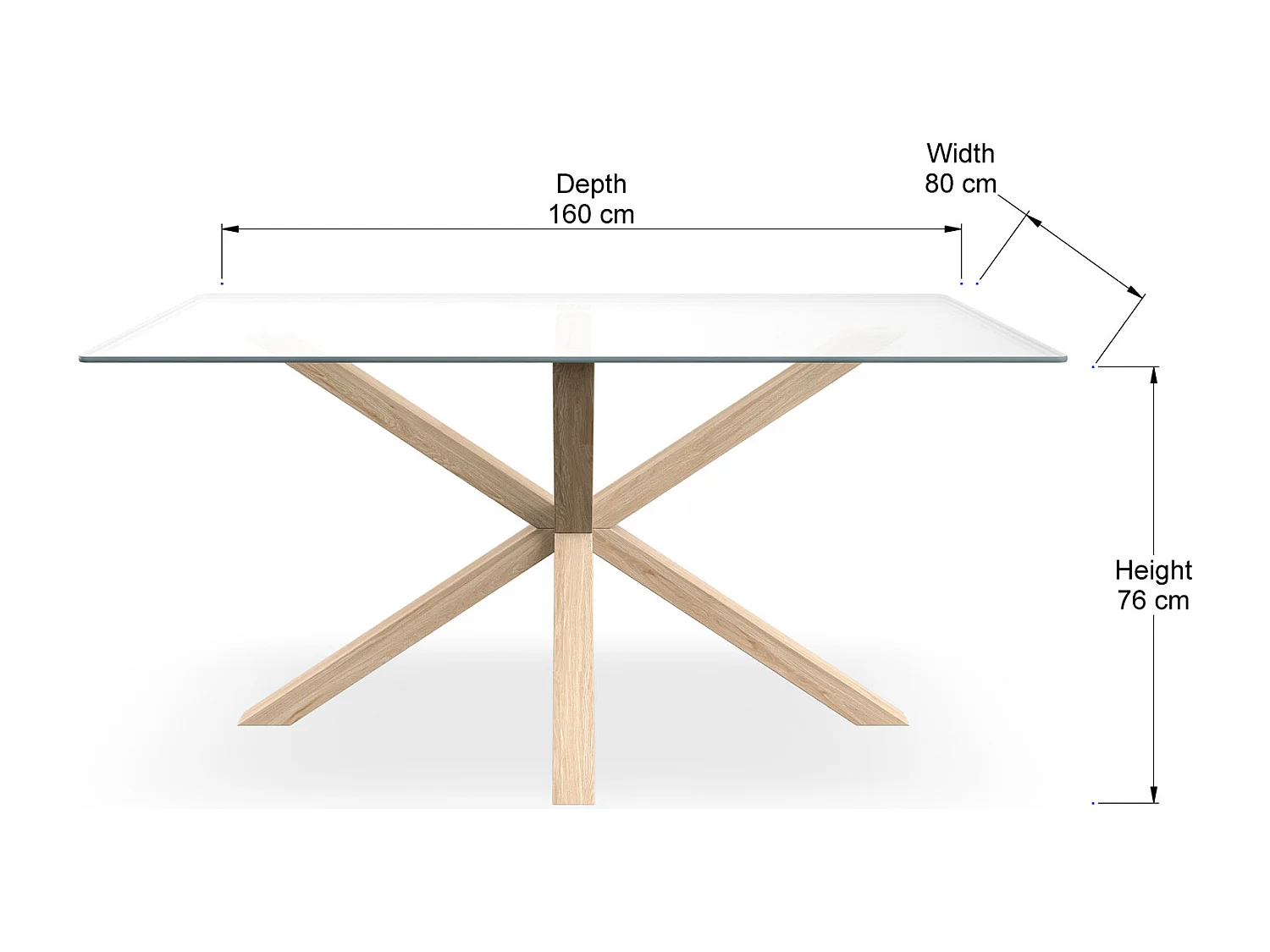 Etta 4-6 Seater Glass Dining Table w Solid Oak Legs