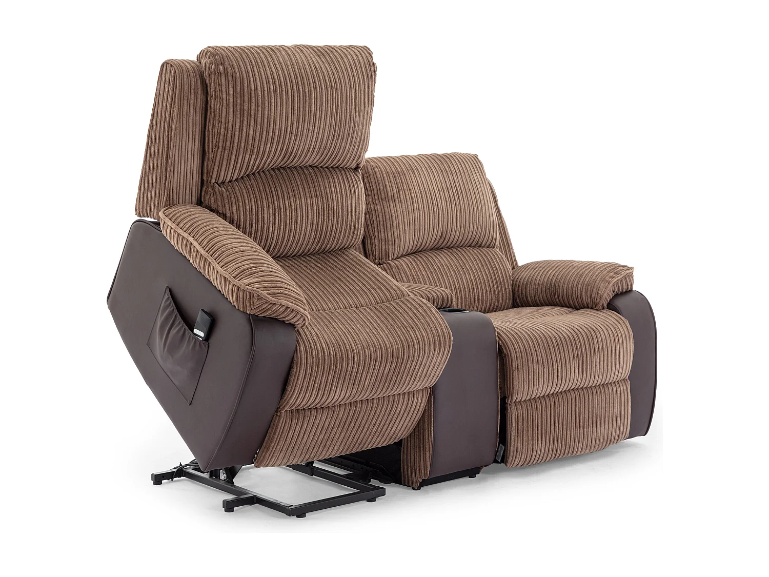 Postana Single Motor Rise Recliner 2 Seater Cord Drinks Console Sofa
