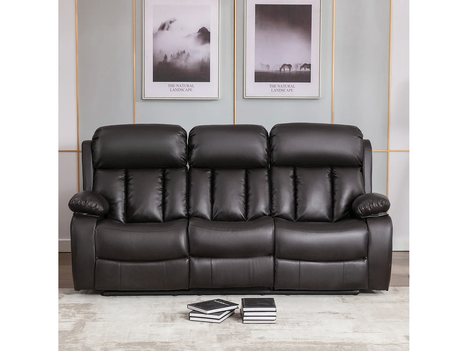 Chester 3 Seater Manual High Back Bonded Leather Recliner Sofa