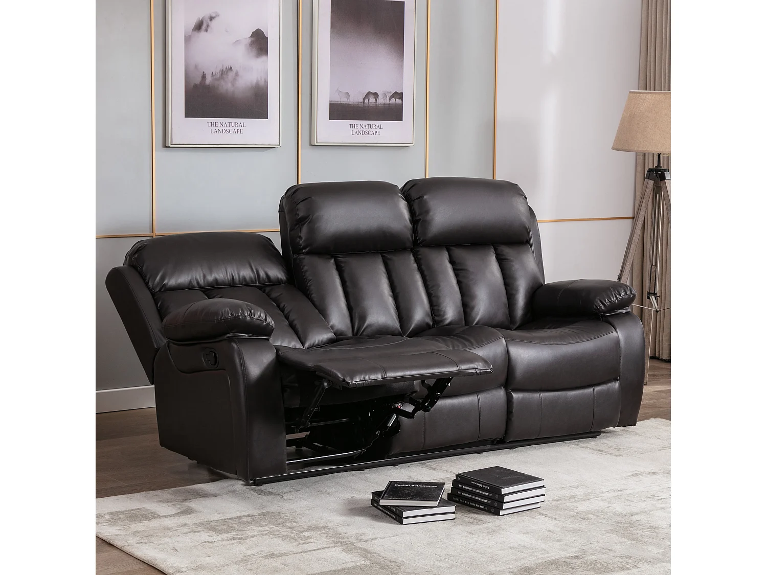 Chester 3 Seater Manual High Back Bonded Leather Recliner Sofa