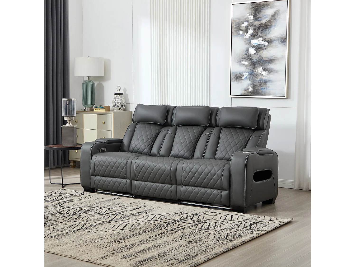 Capri Electric Recliner 3 Seater Sofa - Drinks Tray, Wireless Charging