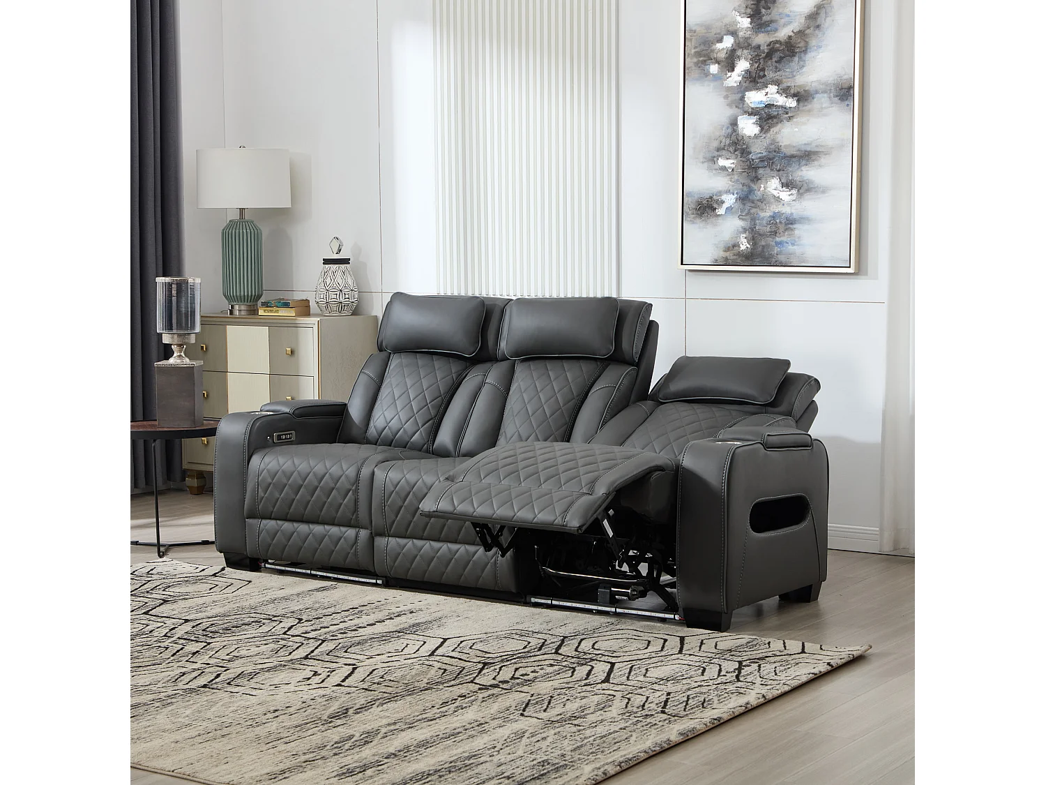 Capri Electric Recliner 3 Seater Sofa - Drinks Tray, Wireless Charging