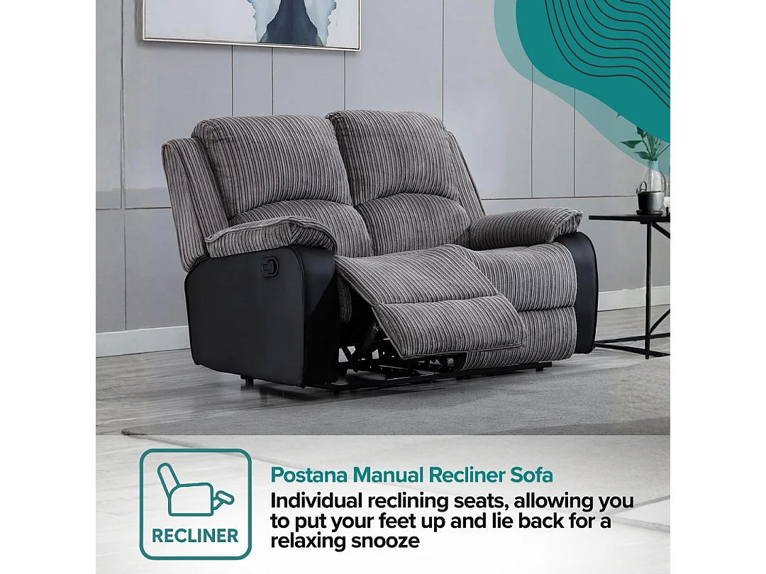 Postana 2 Seater Manual High Back Jumbo Cord Fabric Recliner Sofa