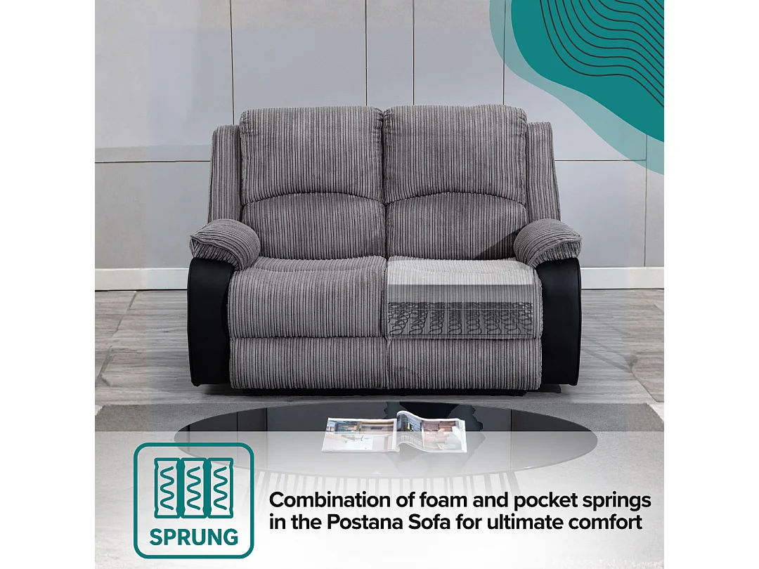 Postana 2 Seater Manual High Back Jumbo Cord Fabric Recliner Sofa