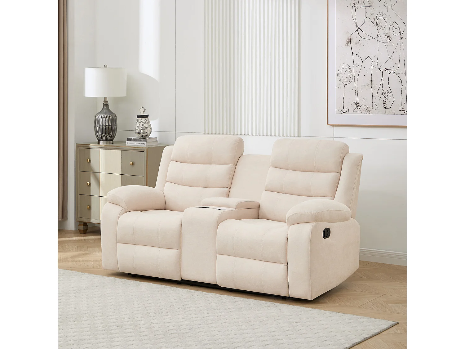 Boston 2 Seater Manual Recliner Sofa w Drinks Console