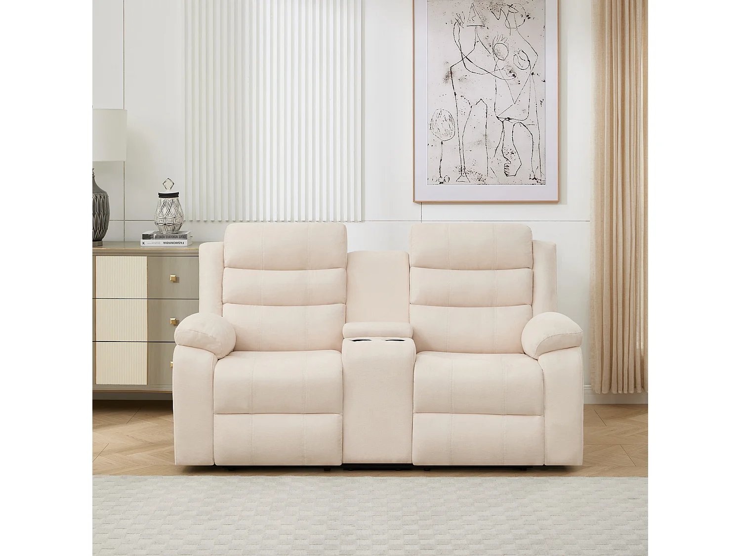 Boston 2 Seater Manual Recliner Sofa w Drinks Console