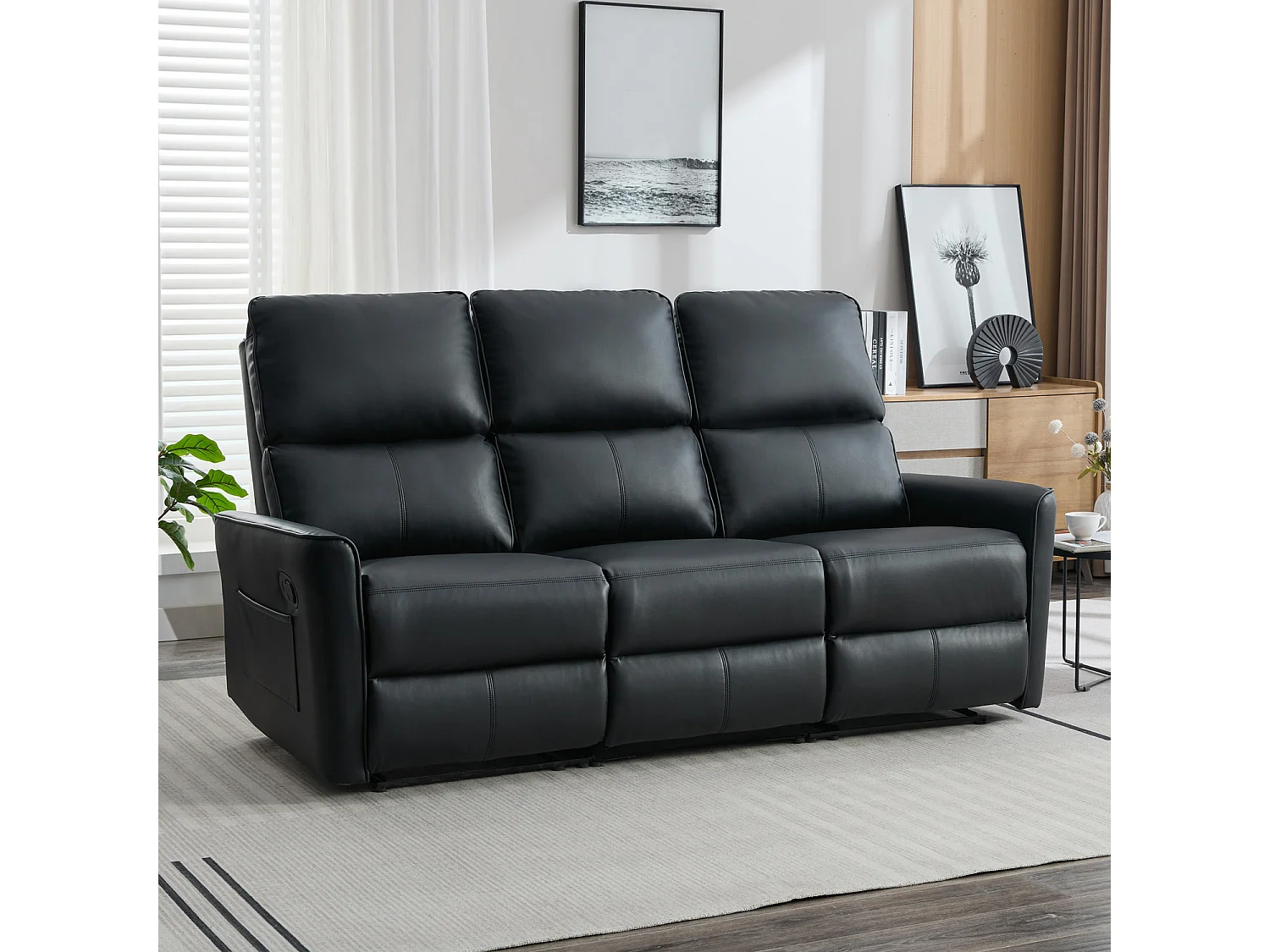 Madrid 3 Seater Manual Air Leather Recliner Sofa