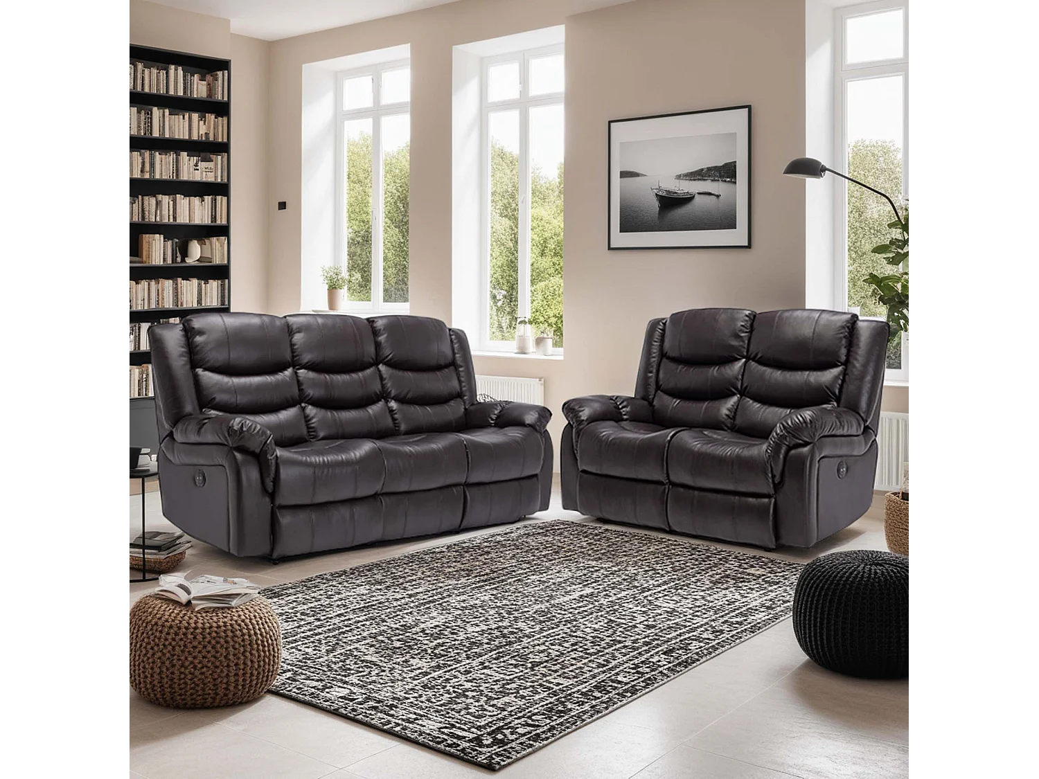 Seattle Electric Recliner Bonded Leather 2+3 Seater Sofa Set