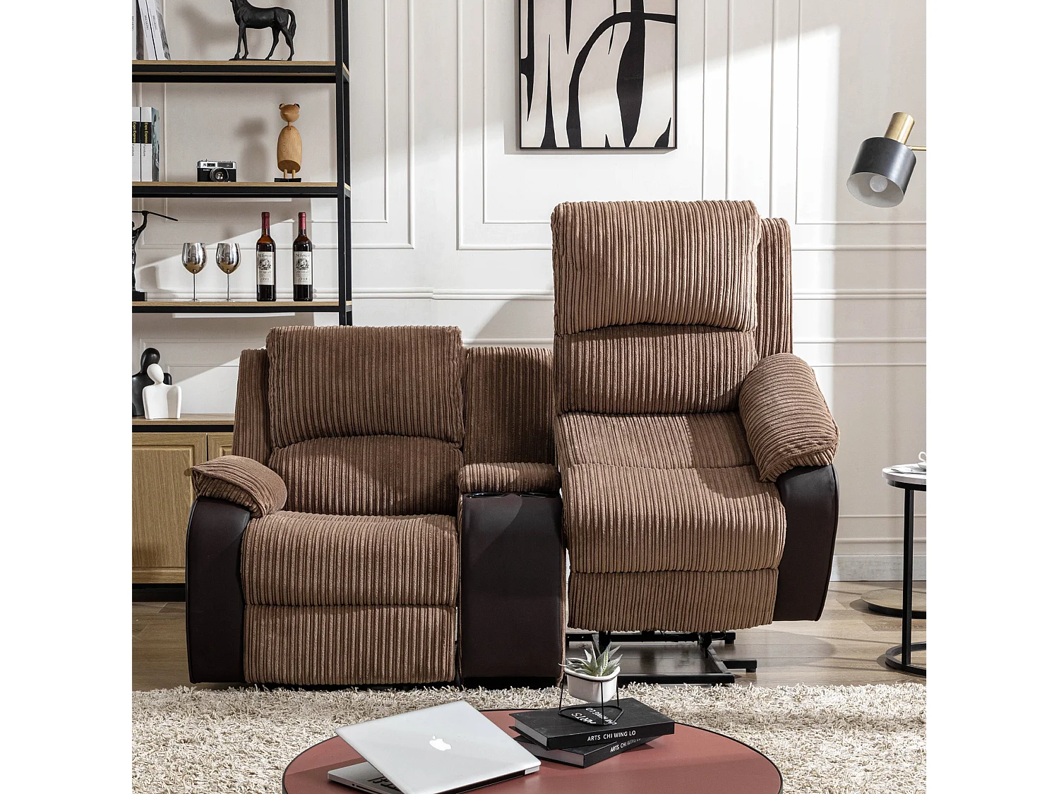 Postana Dual Motor Rise Recliner 2 Seater Cord Drinks Console Sofa