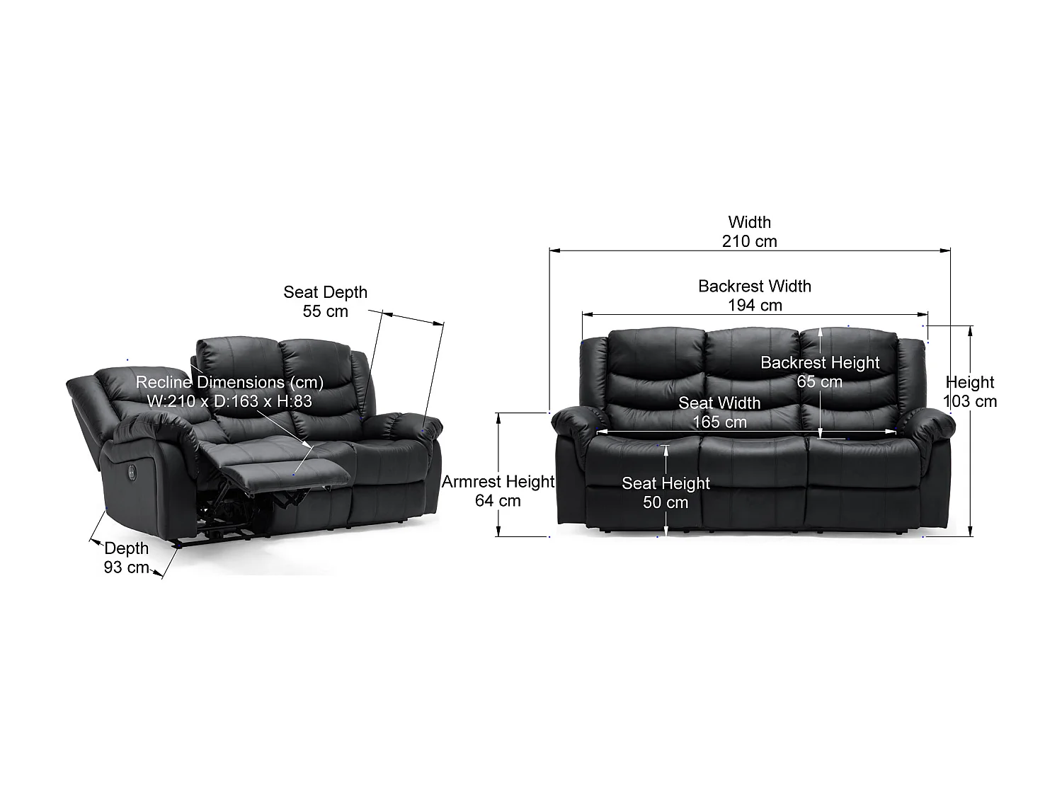 Seattle 3 Seater Electric High Back Bonded Leather Recliner Sofa