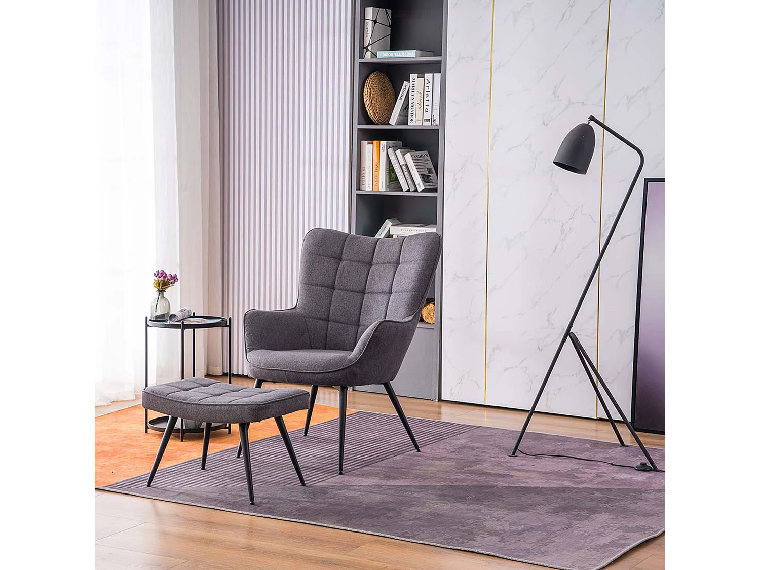 Vera Fabric Occasional Living Room Modern Accent Chair with Footstool