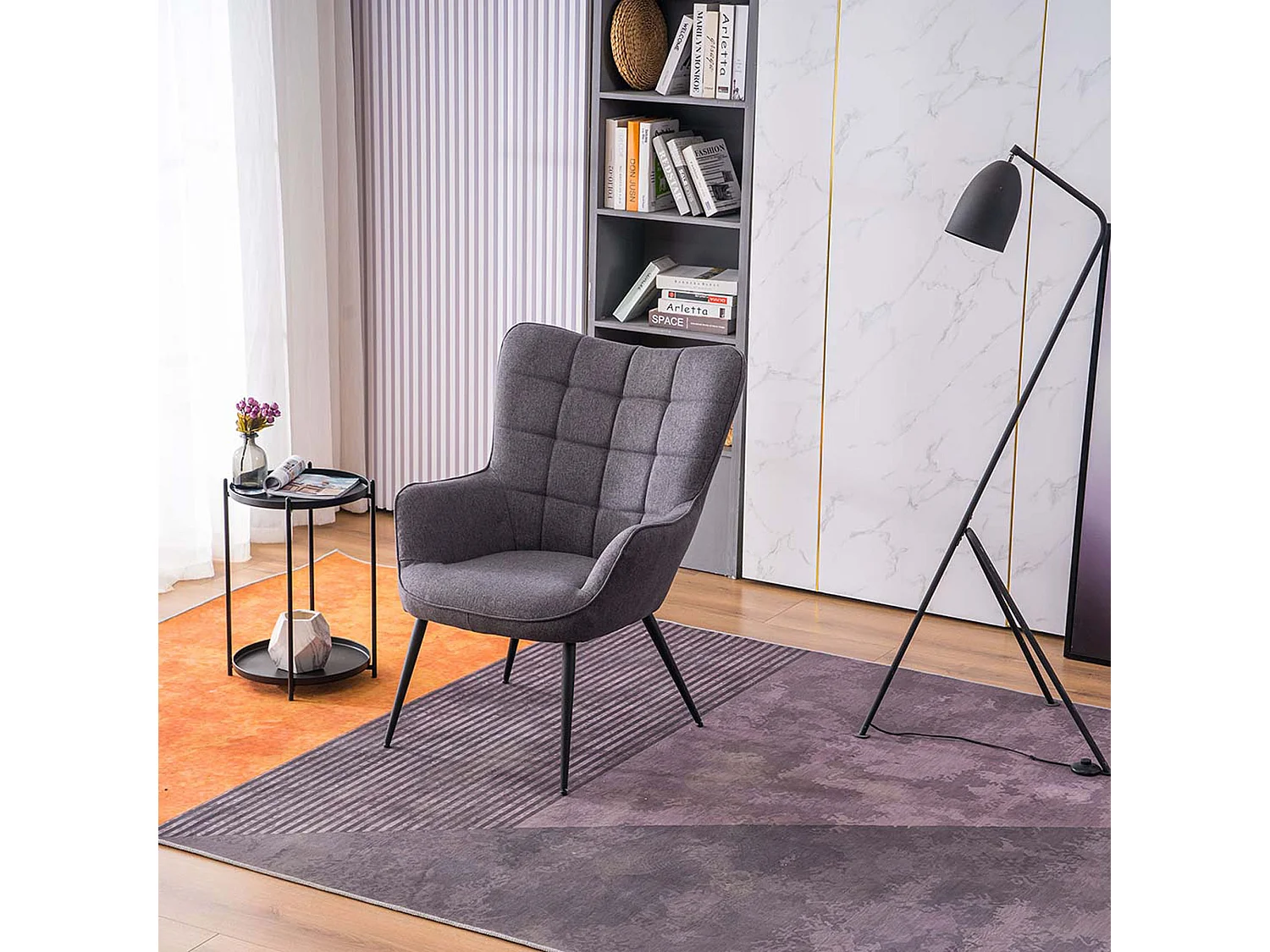 Vera Fabric Occasional Living Room Modern Accent Chair with Footstool