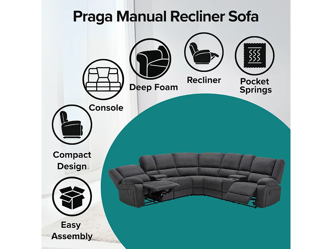 Praga Corner Fabric Recliner Sofa