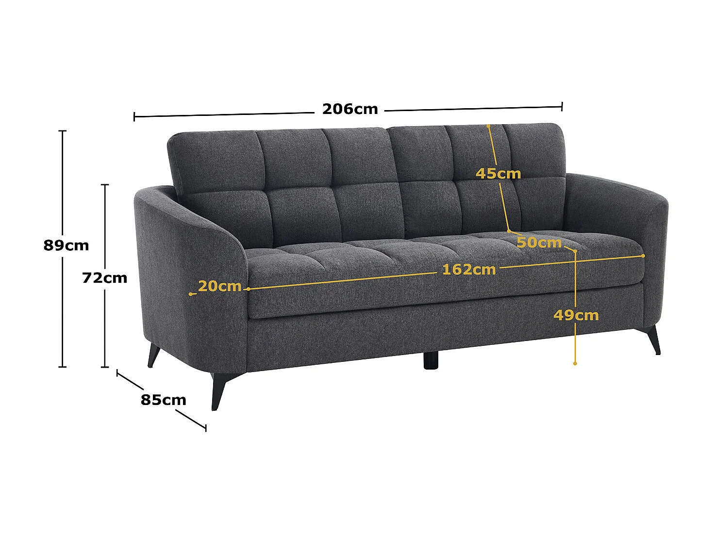 Solna 3 Seater Scandi Style Fabric Living Room Sofa