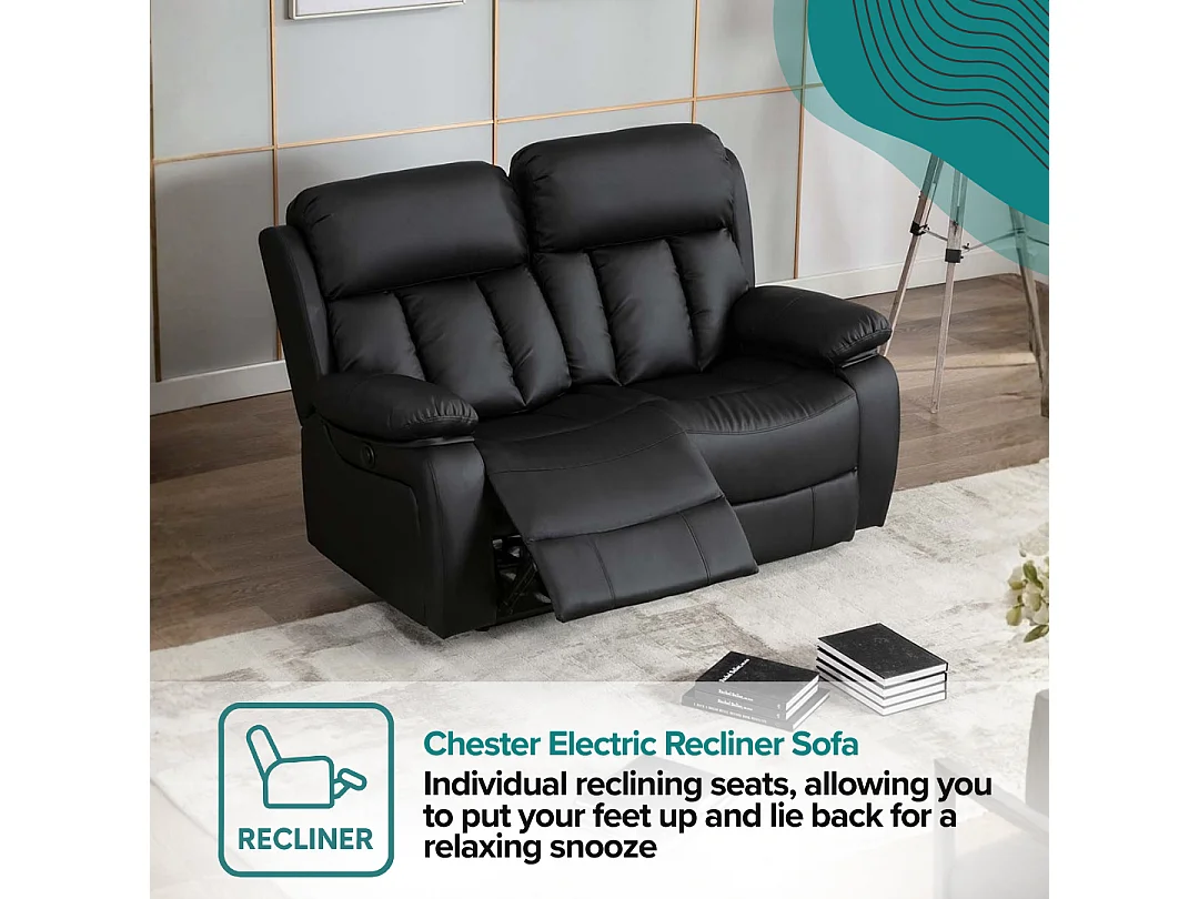 Chester 2 Seater Electric High Back Bonded Leather Recliner Sofa