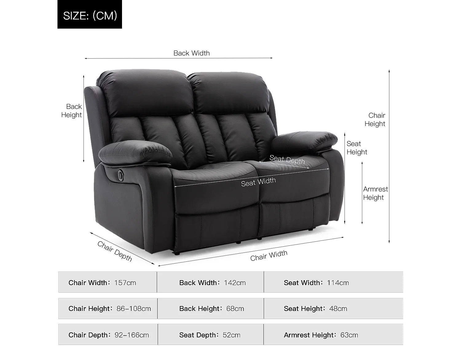 Chester 2 Seater Electric High Back Bonded Leather Recliner Sofa
