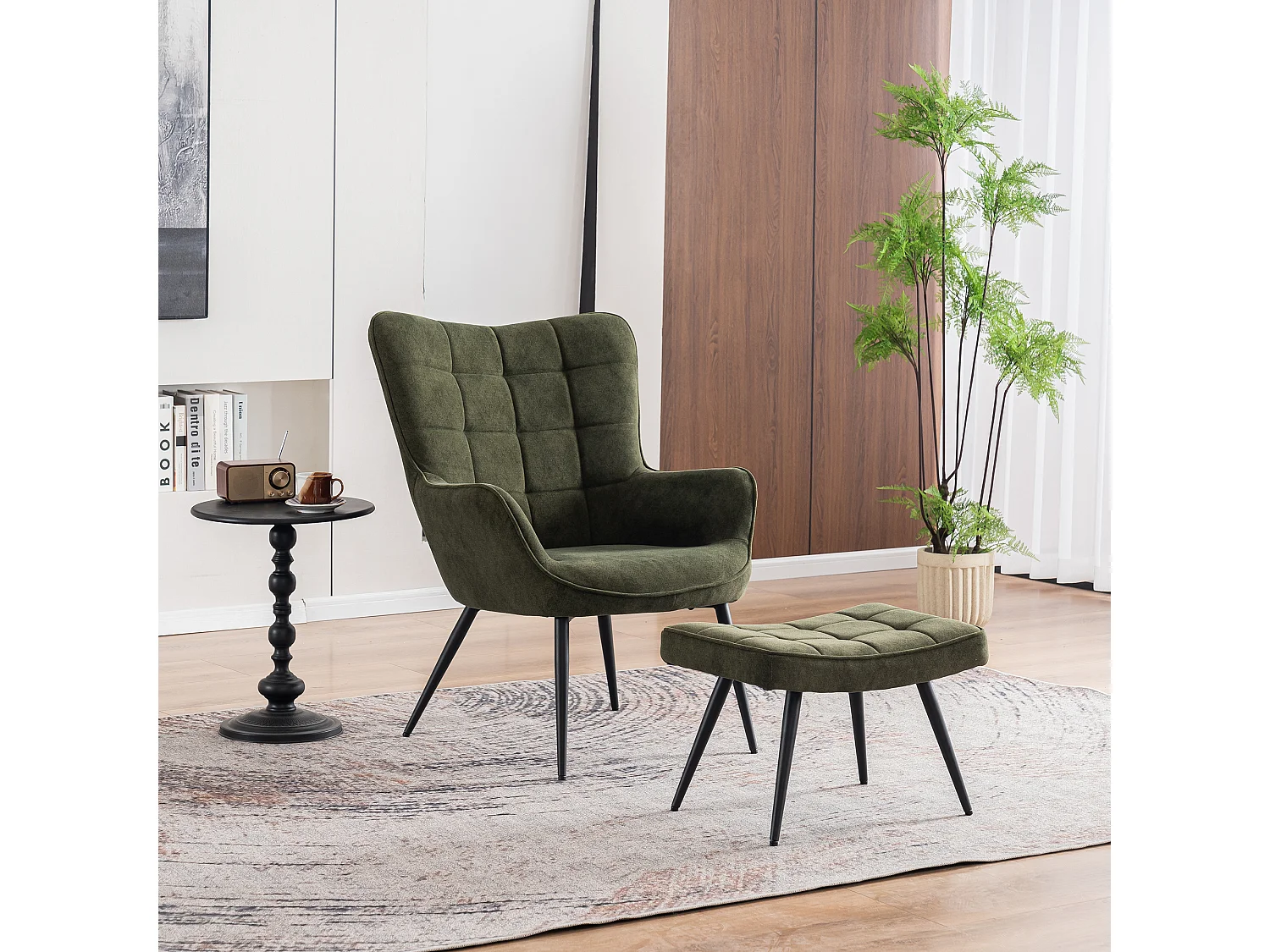 Vera Velvet Occasional Living Room Modern Accent Chair with Footstool