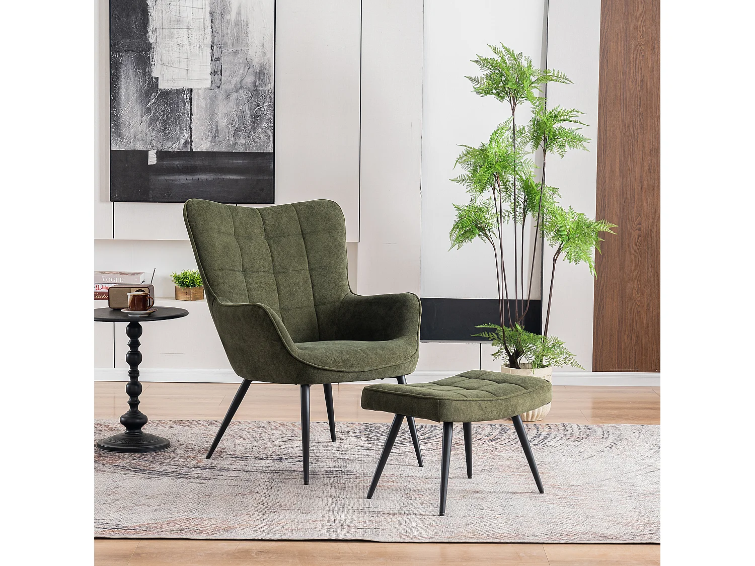 Vera Velvet Occasional Living Room Modern Accent Chair with Footstool
