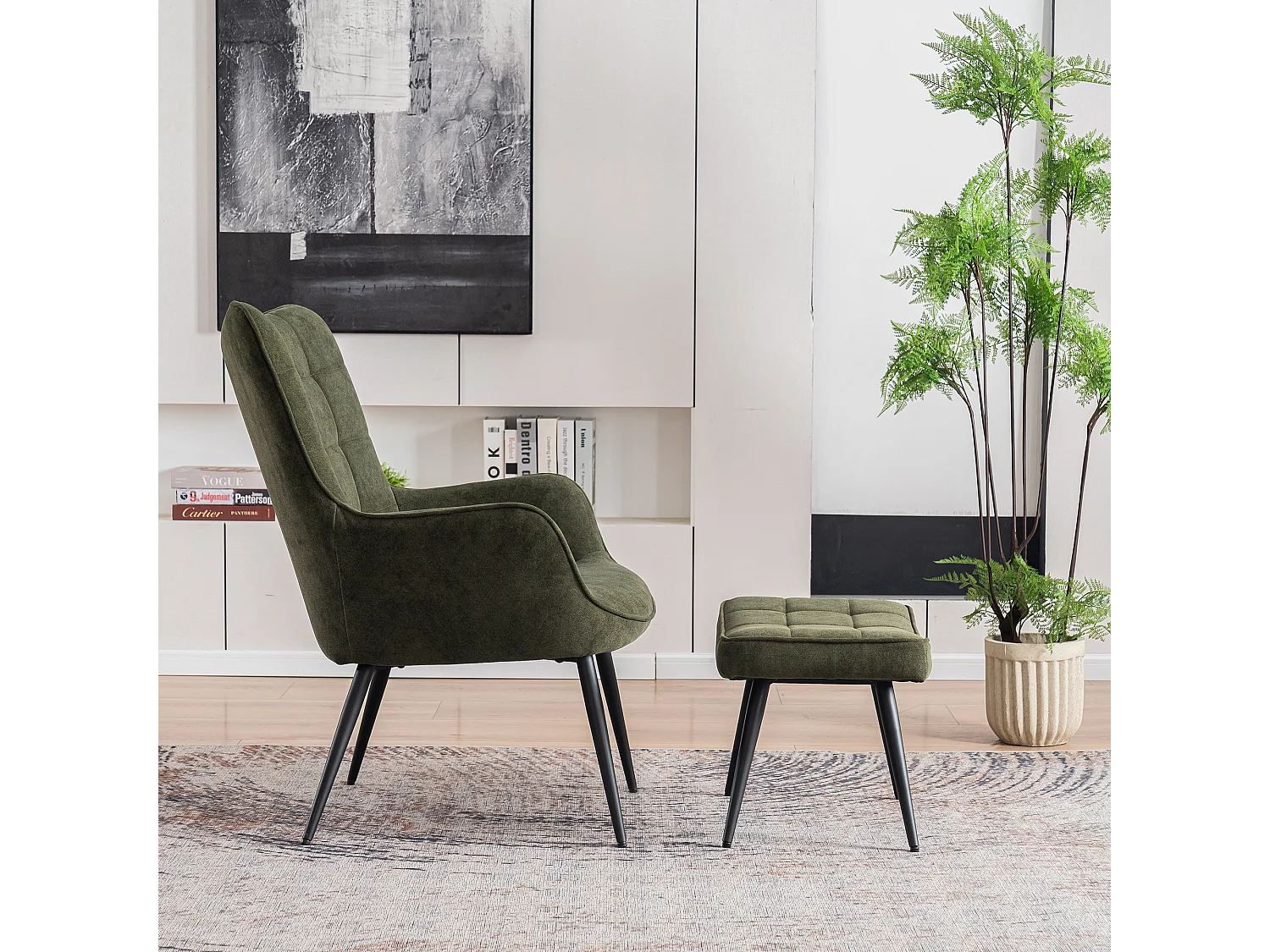 Vera Velvet Occasional Living Room Modern Accent Chair with Footstool