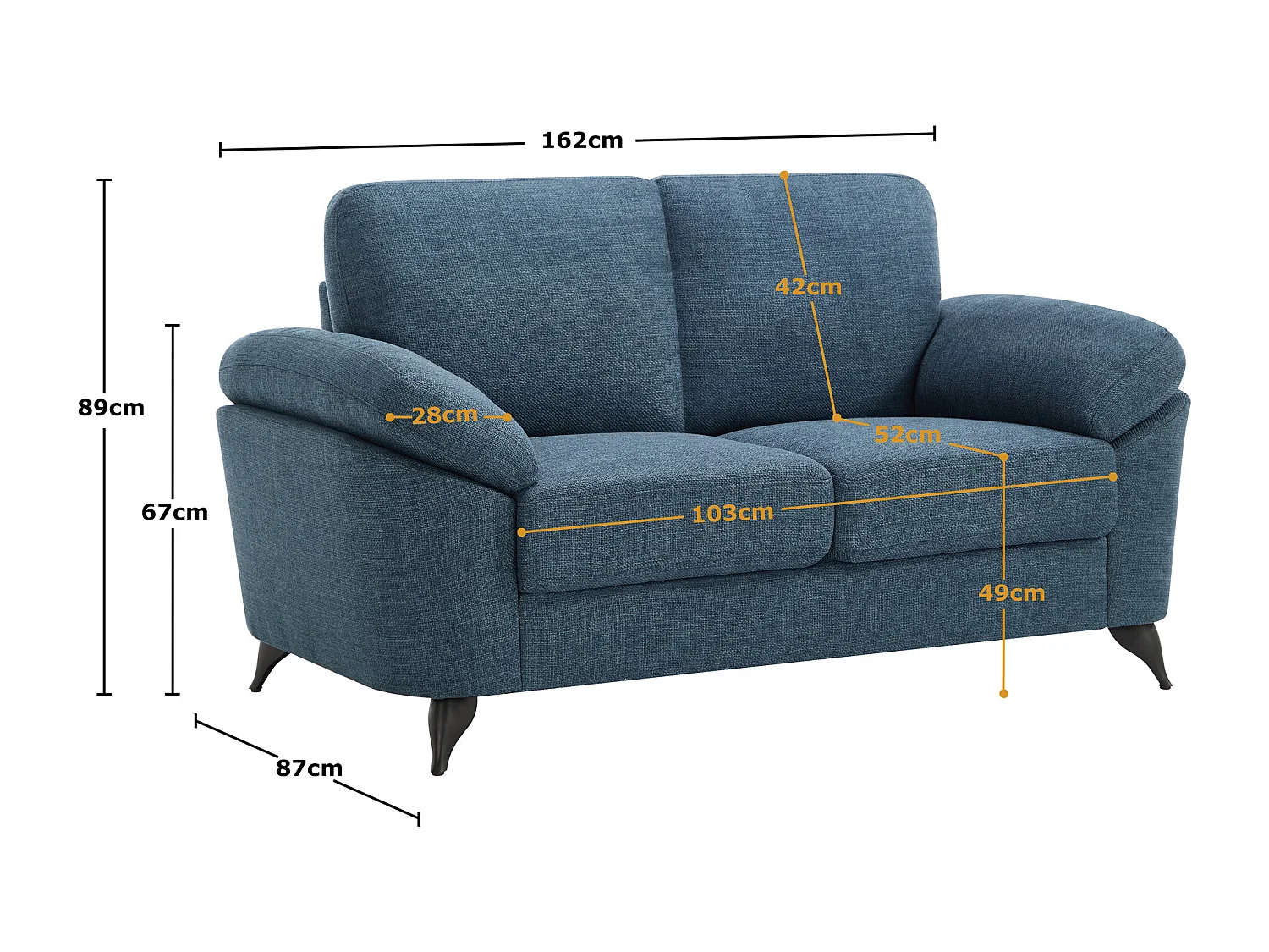 Malmo 2 Seater Sofa Modern Scandi Style Fabric Living Room Sofa