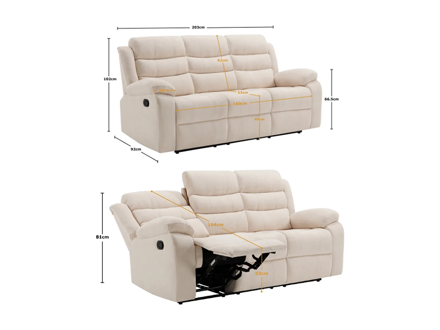 Boston 3 Seater Fabric Manual Recliner Sofa