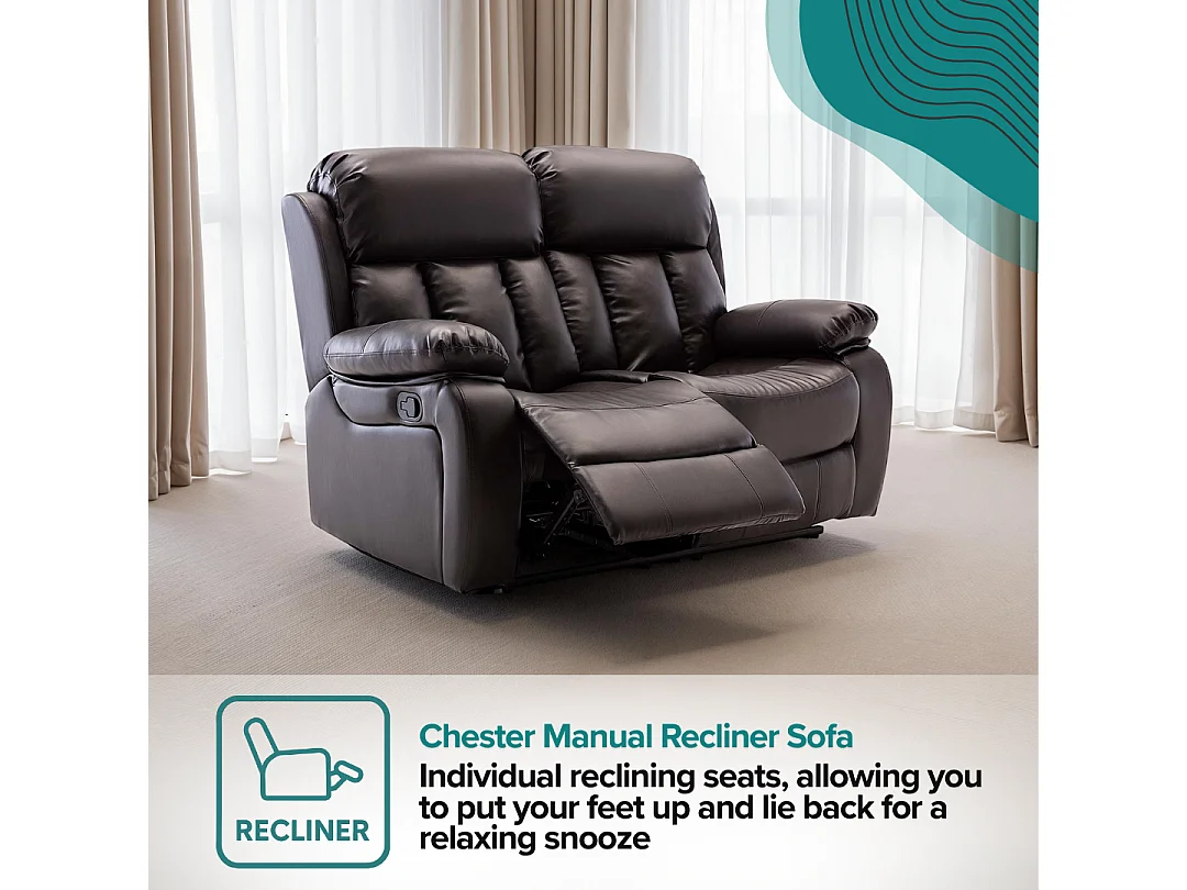 Chester 2 Seater Manual High Back Bonded Leather Recliner Sofa