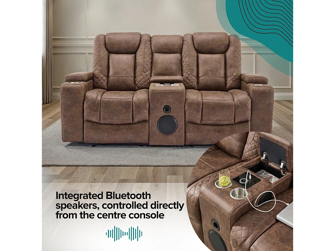 Ashton Electric Recliner 2 Seater Sofa Technology Fabric With Speakers & USB-C Charging