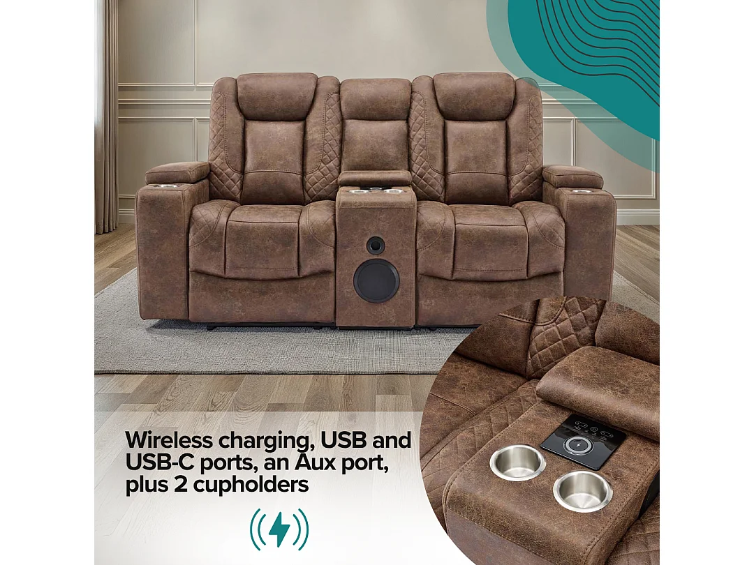 Ashton Electric Recliner 2 Seater Sofa Technology Fabric With Speakers & USB-C Charging