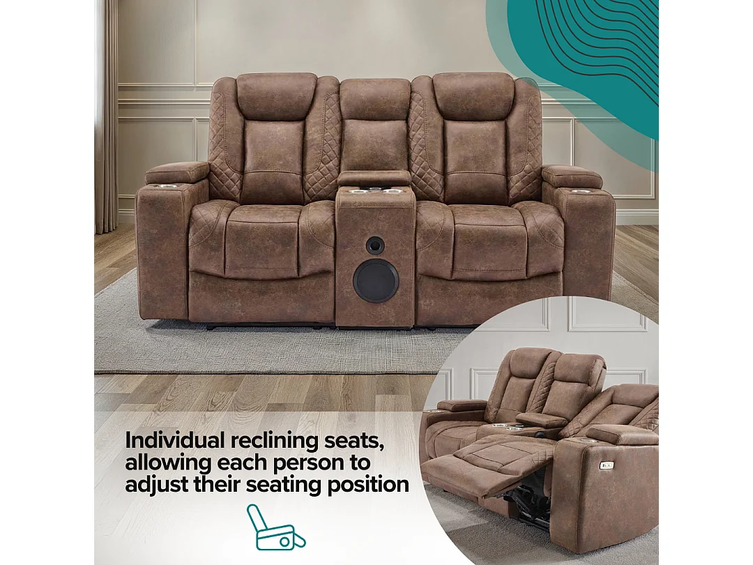 Ashton Electric Recliner 2 Seater Sofa Technology Fabric With Speakers & USB-C Charging