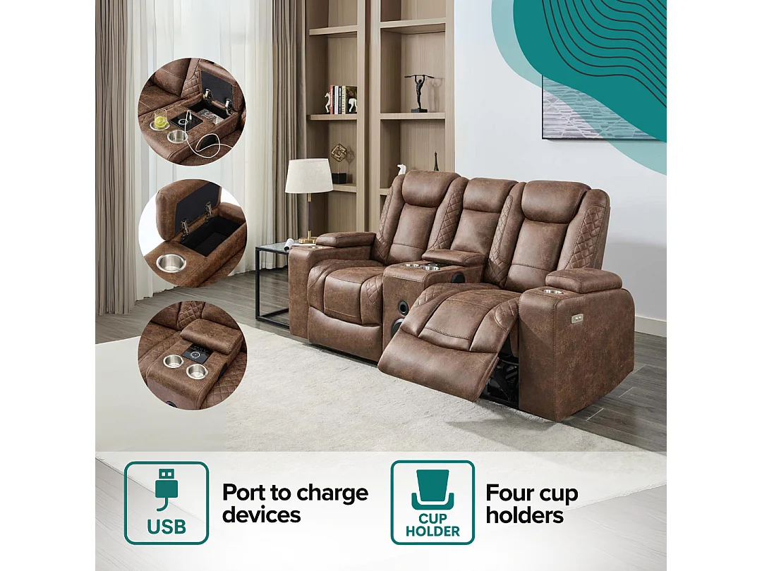 Ashton Electric Recliner 2 Seater Sofa Technology Fabric With Speakers & USB-C Charging