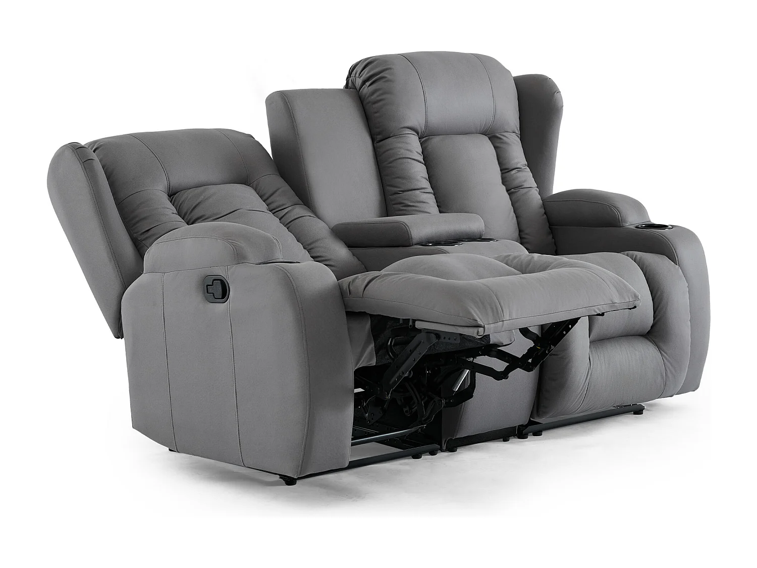 Caesar 2 Seater Grey Technology Fabric Modern Manual Recliner Sofa W Drinks Console