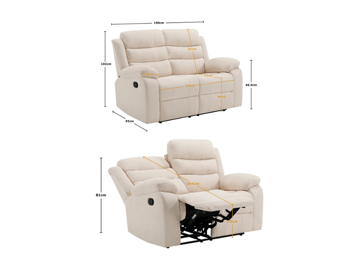 Boston 2 Seater Fabric Manual Recliner Sofa