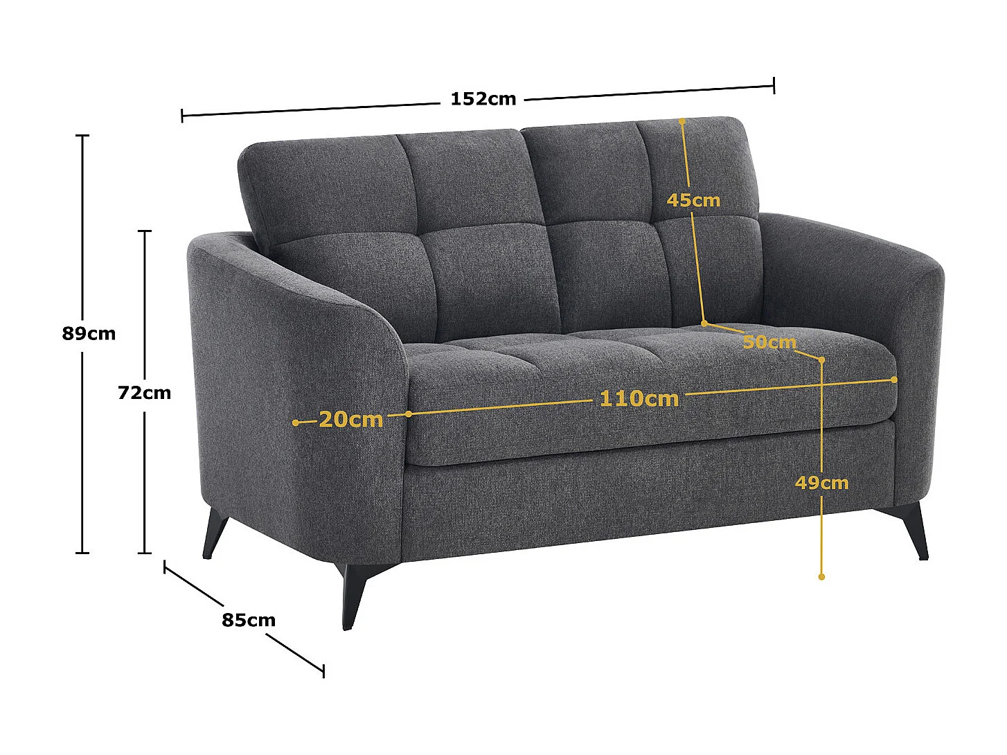 Solna 2 Seater Scandi Style Fabric Living Room Sofa
