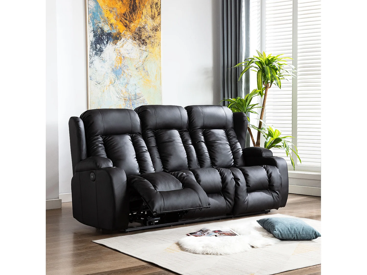Caesar 3 Seater Electric High Back Bonded Leather Recliner Sofa