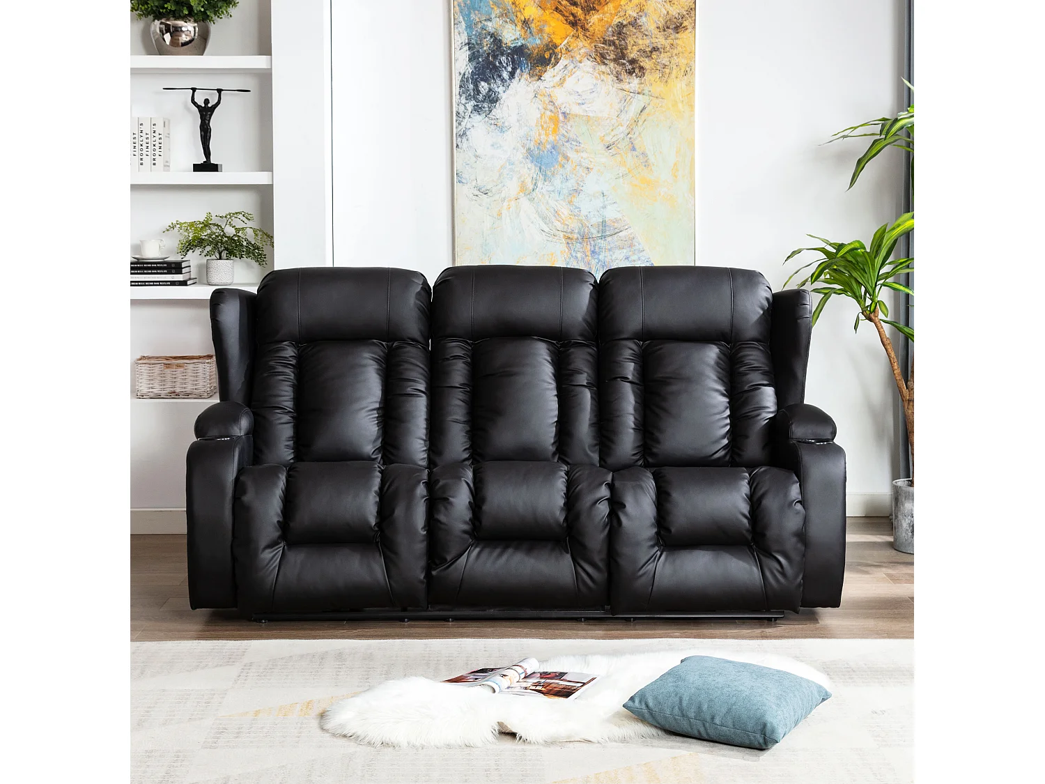 Caesar 3 Seater Electric High Back Bonded Leather Recliner Sofa
