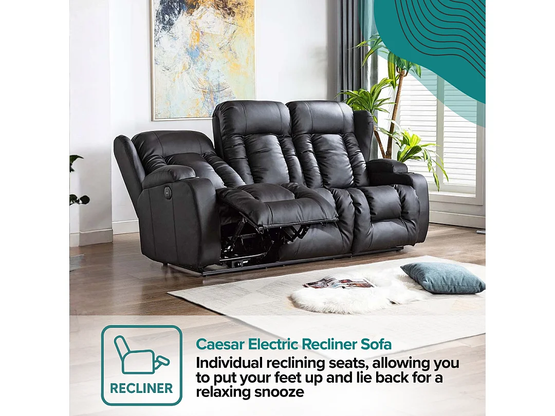 Caesar 3 Seater Electric High Back Bonded Leather Recliner Sofa