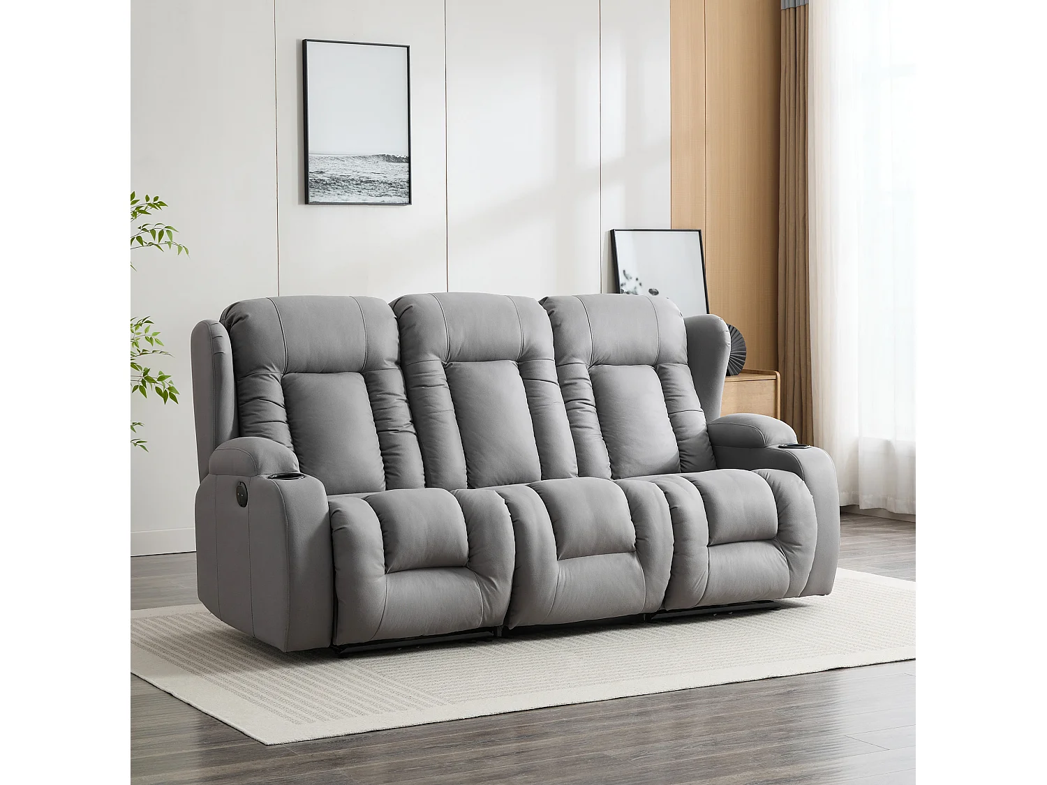 Caesar 3 Seater Grey Technology Fabric Modern Electric Recliner Sofa