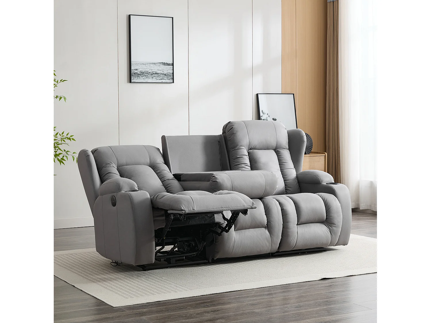 Caesar 3 Seater Grey Technology Fabric Modern Electric Recliner Sofa