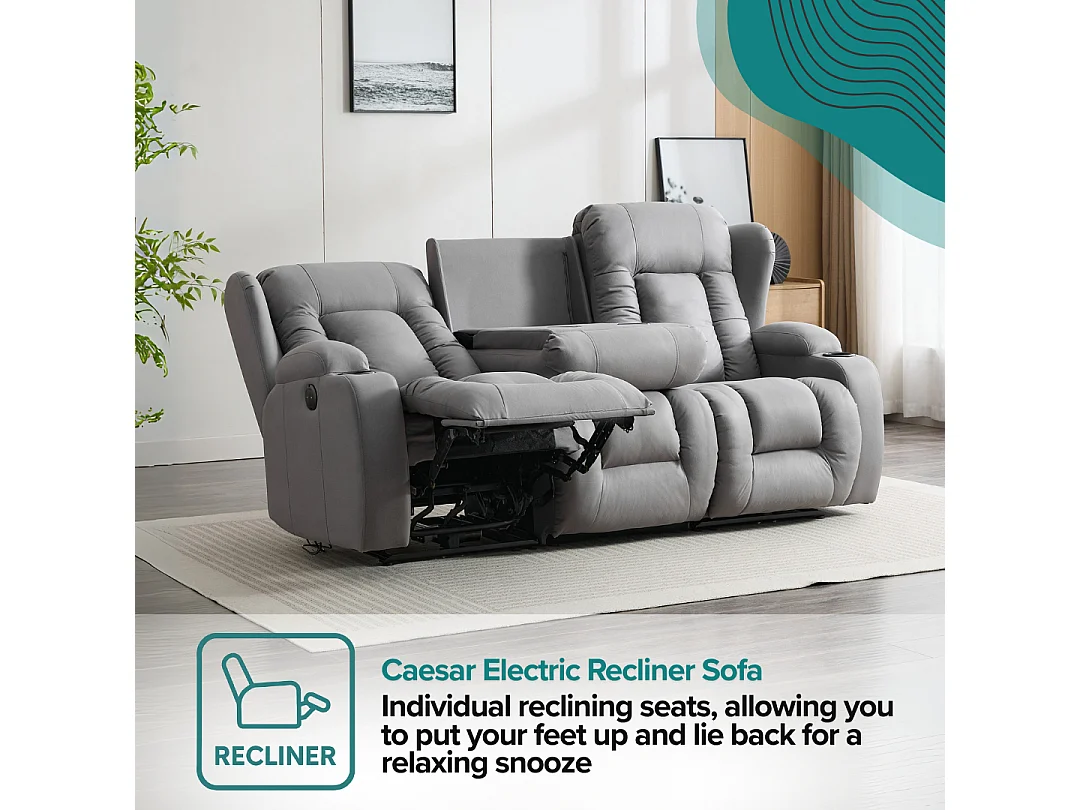 Caesar 3 Seater Grey Technology Fabric Modern Electric Recliner Sofa