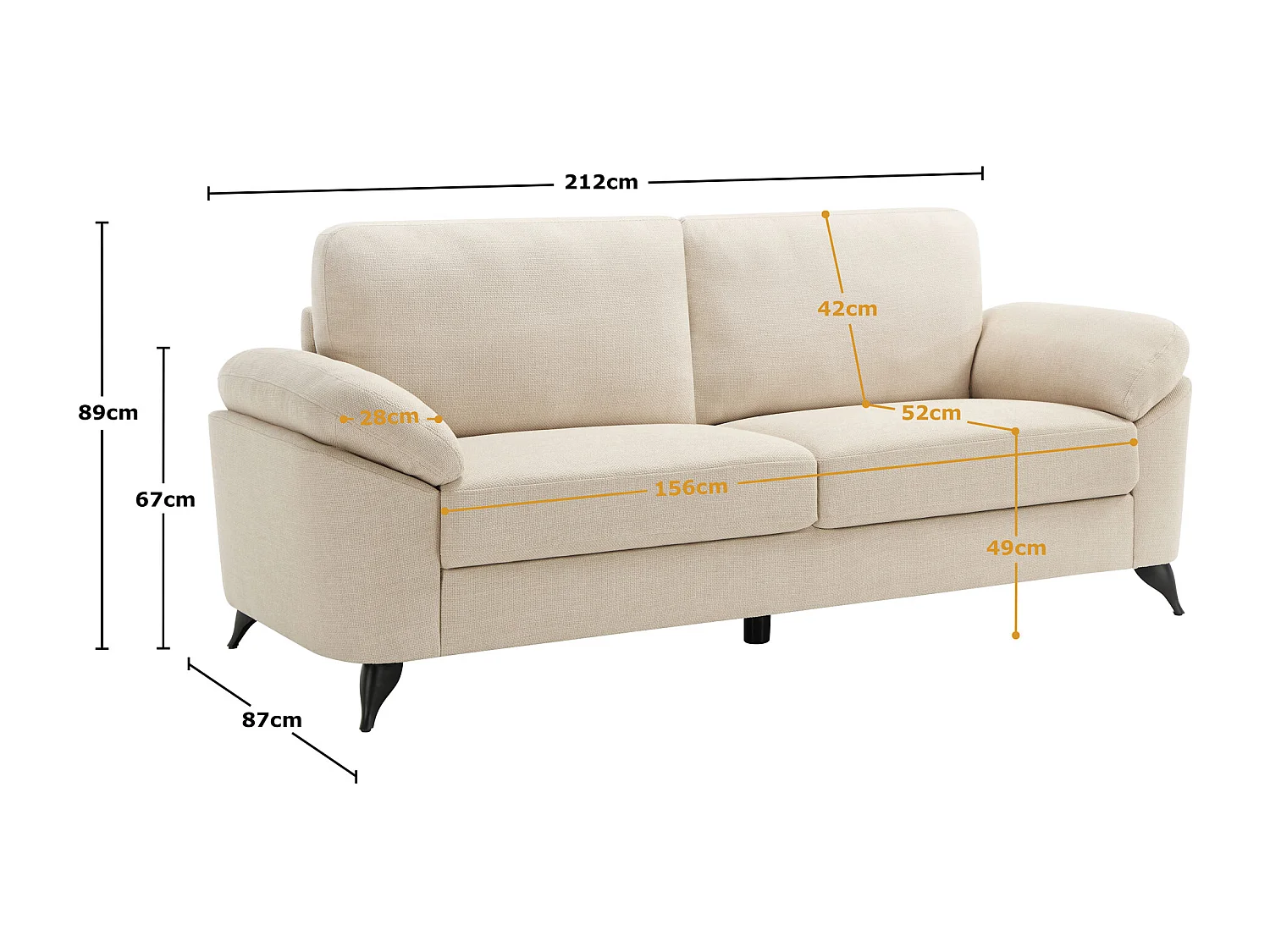 Malmo 3 Seater Sofa Modern Scandi Style Fabric Living Room Sofa