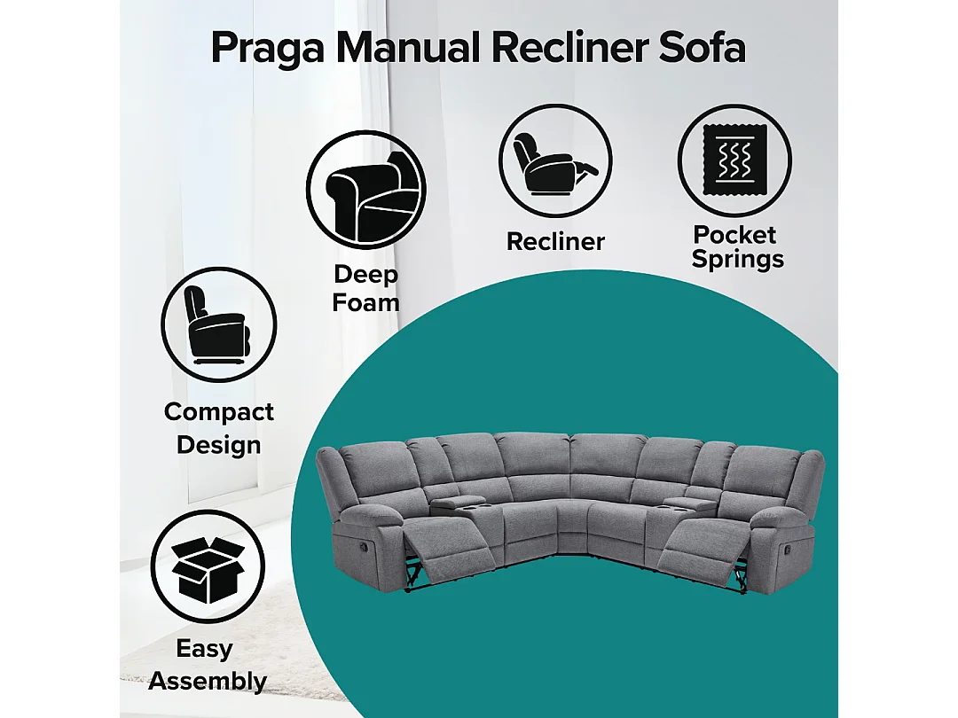 Praga Corner Fabric Recliner Sofa
