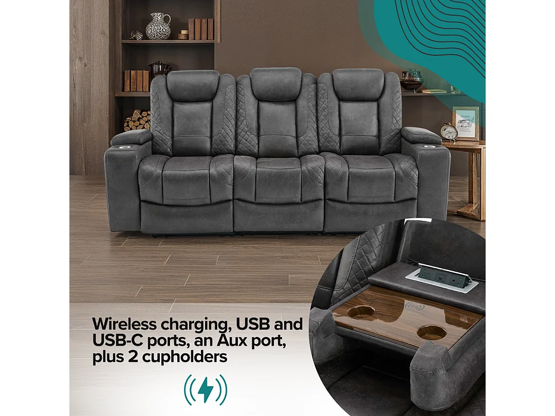 Ashton Electric Recliner 3 Seater Sofa Technology Fabric With Built-In Plugs & USB-C Charging