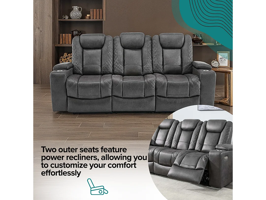 Ashton Electric Recliner 3 Seater Sofa Technology Fabric With Built-In Plugs & USB-C Charging