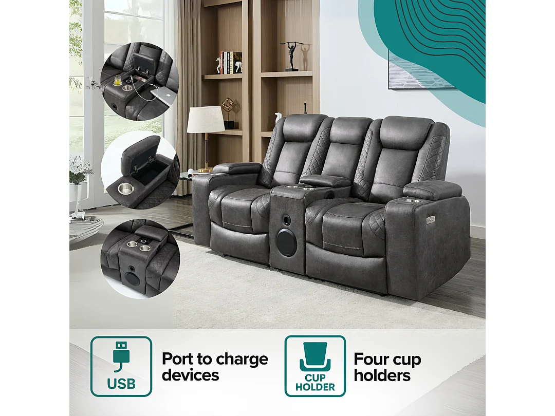 Ashton Electric Recliner 2 Seater Sofa Technology Fabric With Speakers & USB-C Charging
